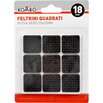 Feltrini Quadrati EVA Neri 25x25mm - Set 18 pz Kombo | Protezione Antigraffio e Antirumore per Pavimenti e Mobili, Alta Durata e Resistenza all'Acqua