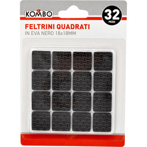 Feltrini EVA Neri Quadrati 18x18mm Kombo (32pz) - Protezione Antigraffio & Antirumore per Pavimenti e Mobili, Lunga Durata e Idrorepellenti