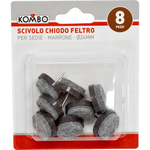 Feltro Grigio con Chiodo Sottosedia Kombo - Set 8 Pezzi Antigraffio Durevoli per Protezione Pavimenti, Parquet