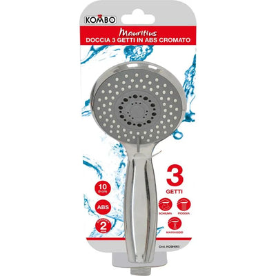 Doccia MAURITIUS 3 Getti Cromata ABS Kombo - Anticalcare Ø10cm Universale, Design Moderno per il Tuo Bagno