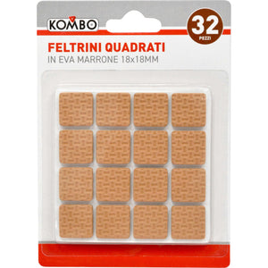 Feltrini Quadrati EVA Marroni 18x18mm (32 Pz) Kombo | Protezione Pavimenti Antigraffio e Antirumore per Mobili e Sedie
