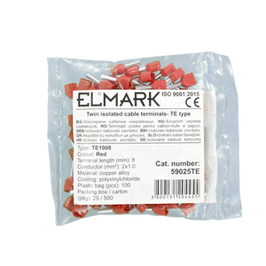 Puntalini Elmark 2x1,0mm x 0,8mm Rosso Isolati per Doppio Filo - Rame Stagnato, 100pz | Connessioni Sicure e Professionali