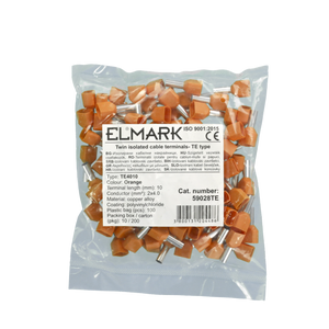 Puntalini Doppi Elmark 2x4,0mm Arancio 100PZ – Rame Stagnato Isolato per Terminazione Sicura Doppio Filo Grande Sezione in Quadri Elettrici, Impianti Civili e Industriali