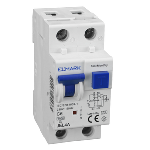 Differenziale Magnetotermico Elmark 1P+N 6A 30mA Tipo A - Protezione Impianti Civili/Industriali da Sovraccarichi, Cortocircuiti e Dispersioni. Interruzione 6kA, 230V.
