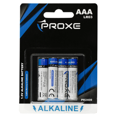 Blister 4 Pile Stilo AA Proxe Alcaline LR6 1.5V - Lunga Durata per Dispositivi Quotidiani come Telecomandi, Torce e Giocattoli - Potenza Elevata Senza Mercurio e Cadmio