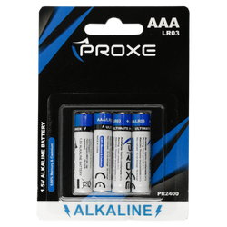 Blister 4 Pile Stilo AA Proxe Alcaline LR6 1.5V - Lunga Durata per Dispositivi Quotidiani come Telecomandi, Torce e Giocattoli - Potenza Elevata Senza Mercurio e Cadmio