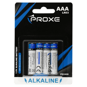 Blister 4 Pile Stilo AA Proxe Alcaline LR6 1.5V - Lunga Durata per Dispositivi Quotidiani come Telecomandi, Torce e Giocattoli - Potenza Elevata Senza Mercurio e Cadmio