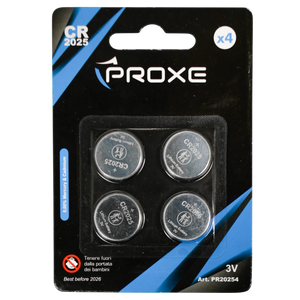 Blister 4 Batterie Litio CR2025 Proxe 3V - Lunga Durata per Dispositivi Elettronici e Smart Home