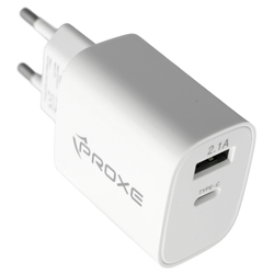 Alimentatore Proxe Dual USB (A+C) 5V 2.1A per Ricarica Rapida Sicura Smartphone Tablet Viaggio. Adattatore Universale Compatto.