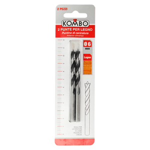 Punta Trapano Legno 6x96mm Kombo - Acciaio Rinforzato per Foratura Precisa su Legno Duro e Tenero (2 Pezzi)