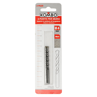 Punte Trapano Muro Kombo 4x75mm (2 Pz) con Inserto Carburo Tungsteno per Calcestruzzo, Cemento e Laterizi. Massima Resistenza e Precisione Fai da Te.