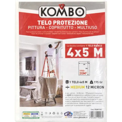 Telo Protettivo Multiuso Kombo 4x5m per Pittura, Manutenzione e Lavori Domestici - Impermeabile e Resistente in Polietilene