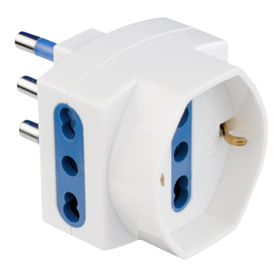 Adattatore Triplo Bipasso/Schuko S17 Omega - Multipresa Sicura con 2 Prese Italiane 10/16A e 1 Schuko - Materiale Autoestinguente IP20 per Casa e Ufficio