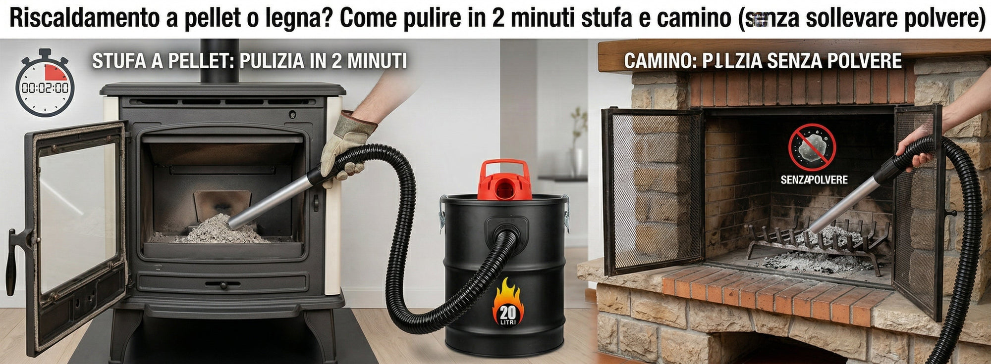Riscaldamento a pellet o legna? Come pulire in 2 minuti stufa e camino (senza sollevare polvere)