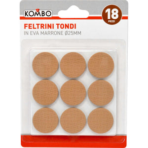 Feltrini Tondi in EVA Marrone 25mm (Set 18pz) - Protezione Antigraffio e Antirumore per Pavimenti e Mobili | Kombo