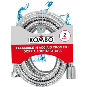 Flessibile Doccia Kombo 2 Metri Acciaio Cromato - Lunghezza Estesa per Comfort e Resistenza Massima | Attacco Universale G1/2, Doppia Aggraffatura.