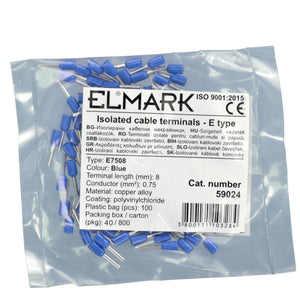 Puntalini Preisolati 7,5mm² Boccola 0,8mm Blu - Rame Stagnato PVC 100pz per Connessioni Cavi Flessibili Impianti Elettrici e Automazione