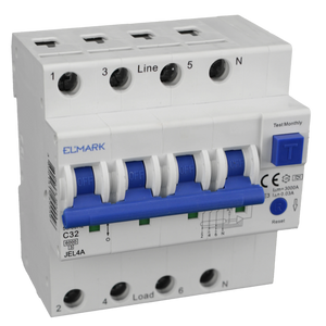 Differenziale Magnetotermico Elmark 3P+N 32A 30mA Tipo A - Protezione Affidabile per Impianti Civili e Industriali contro Sovraccarichi, Cortocircuiti e Dispersioni di Terra 6kA