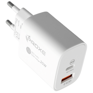 Alimentatore Proxe 2 USB Carica Rapida: Caricatore Universale USB-A QC + USB-C per Smartphone e Tablet. Sicurezza e Velocità Massima.