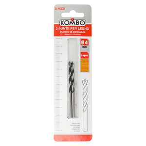 Punta Trapano Legno Kombo 4x75mm - Set 2 Pezzi in Acciaio Rinforzato per Forature Rapide e Precise su Legno Duro e Tenero - Ideale Fai da Te e Carpenteria