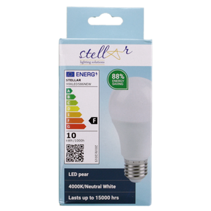 Lampadina LED Stellar E27 Pera 10W 4000K Luce Naturale | Alta Efficienza Energetica per Casa e Lavoro