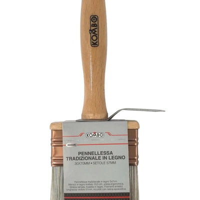 Pennellessa Tradizionale Legno 3x7cm Kombo - Setole Naturali per Dettagli e Ritocchi Precisi. Ideale per Vernici Acqua e Solvente, Finiture Professionali.