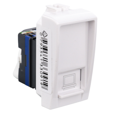 Presa RJ45 LAN Matix Bianca per Rete ad Alta Velocità 1 Gbps. Compatibile Cat 5e/6, Montaggio a Incasso Facile e Design Elegante per Impianti Moderni.