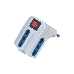 Adattatore Triplo con Interruttore Luminoso | 3 Prese Bipasso Universali (10A/16A) | Sicurezza e Risparmio Energetico per Casa e Ufficio
