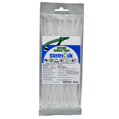 Fascette Stringicavo Bianche Surelock 200x2,5mm Nylon 66 UV Resistente 100 Pezzi - Ideali per Cavi Elettrici e Fissaggi Sicuri in Casa e Lavoro