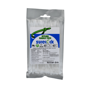 Fascette Stringicavo Bianche Surelock F1 in Nylon 66 Resistenti UV, 100 Pezzi 153x3,6mm. Ideali per Cablaggi Elettrici e Fissaggi Professionali Interni ed Esterni. Alta Resistenza 18kg.